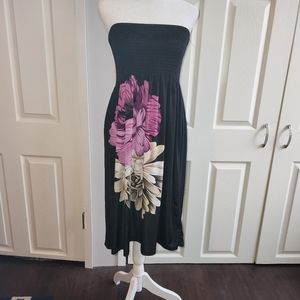 Cute Strapless Dress, Black with Floral Design, Size Medium